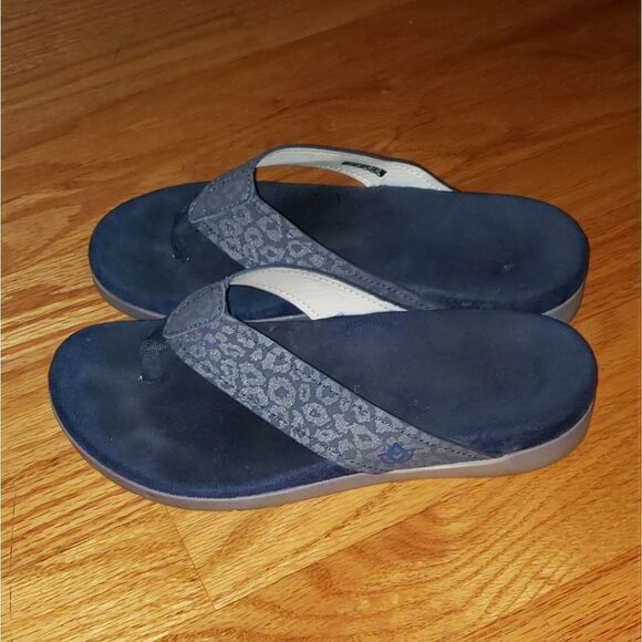 Spenco Blue Leppard Print Sandals - Picture 3 of 6